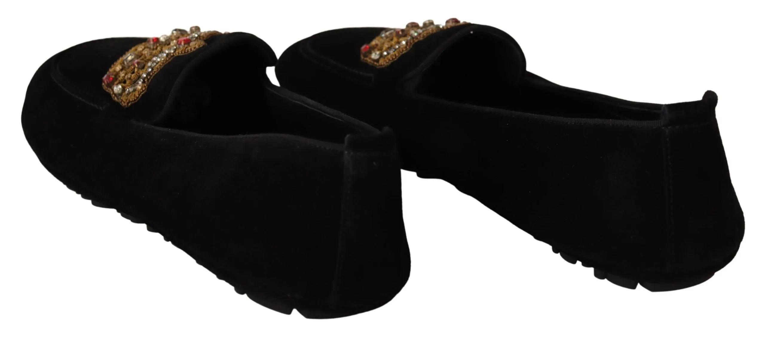 Elegant Black Leather Loafer Slides with Gold Embroidery sold by Louxly product image thumbnail 4