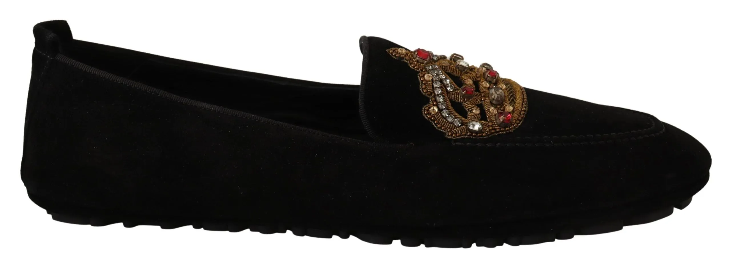 Elegant Black Leather Loafer Slides with Gold Embroidery sold by Louxly