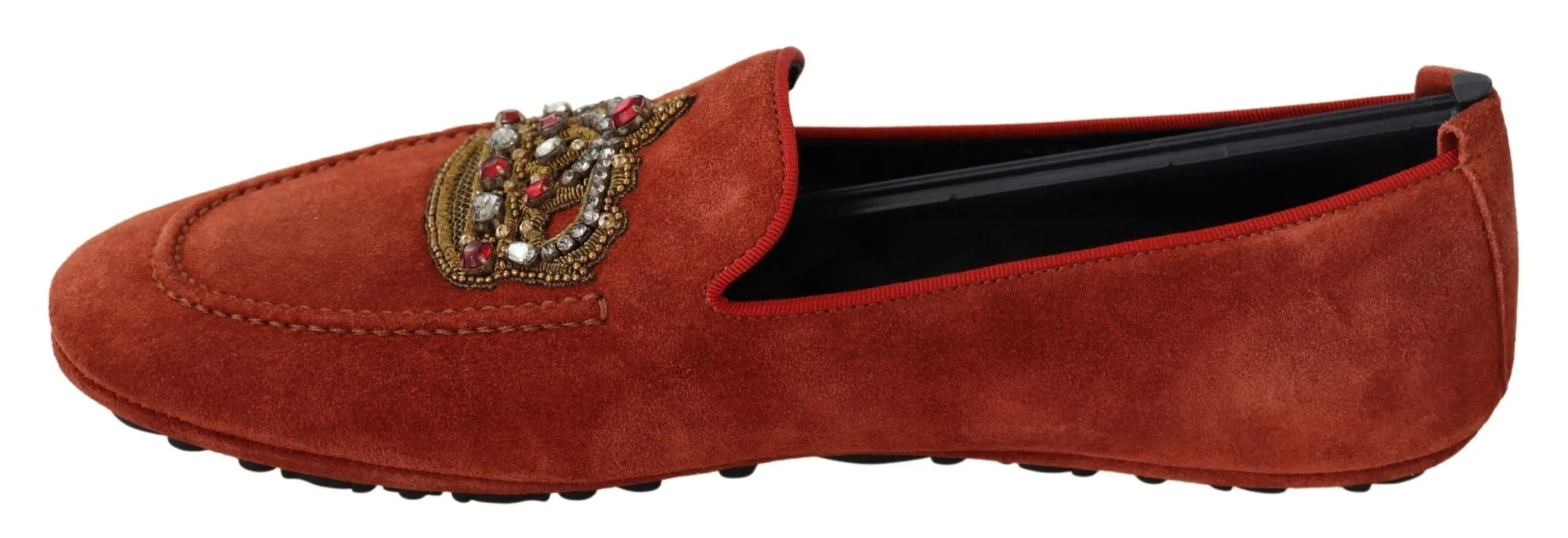 Opulent Orange Leather Loafers with Gold Embroidery sold by Louxly product image thumbnail 4