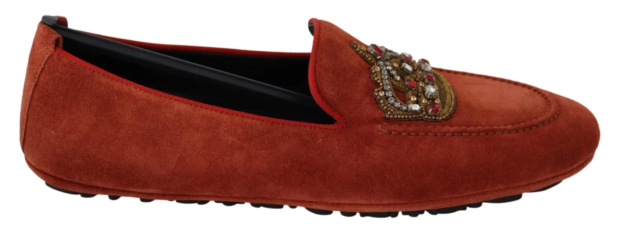 Opulent Orange Leather Loafers with Gold Embroidery sold by Louxly
