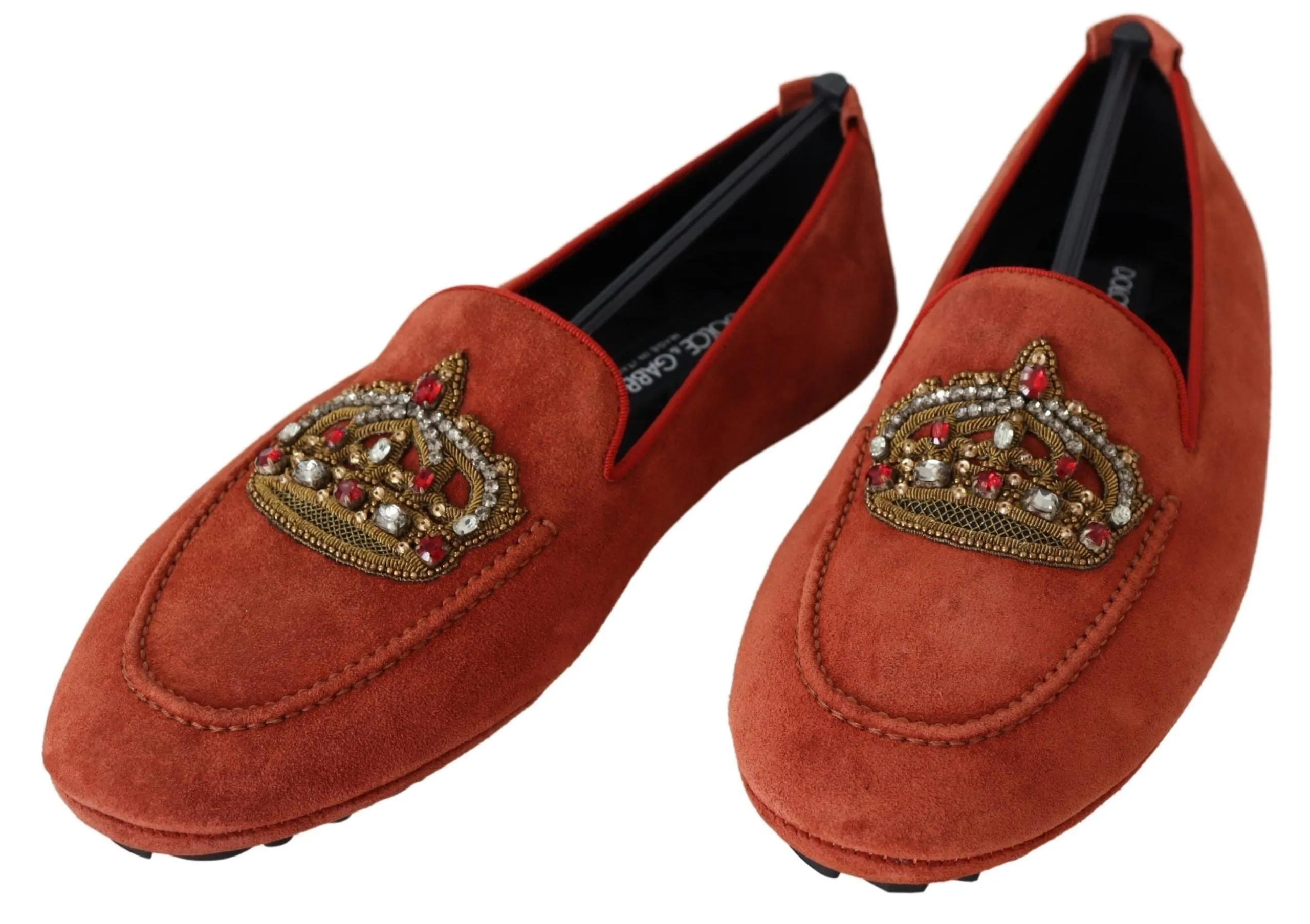 Opulent Orange Leather Loafers with Gold Embroidery sold by Louxly product image thumbnail 2