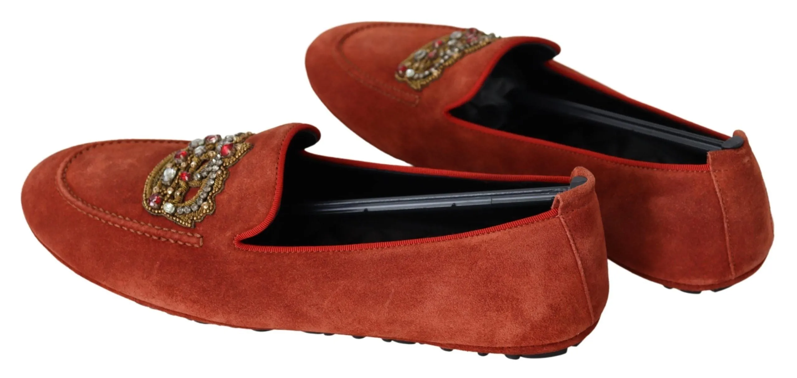 Opulent Orange Leather Loafers with Gold Embroidery sold by Louxly product image thumbnail 3