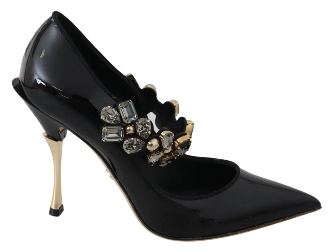 Elegant Black Leather Crystal Pumps sold by Louxly