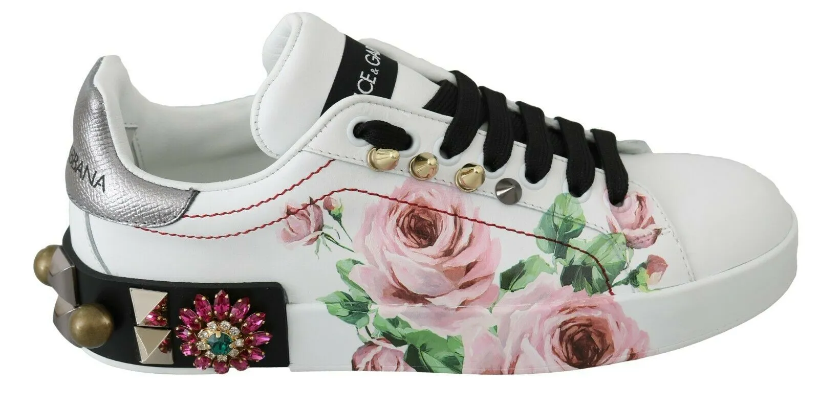 Floral Crystal-Embellished Leather Sneakers sold by Louxly