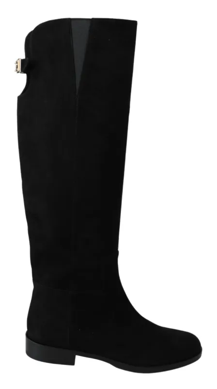Elegant Black Suede Knee High Boots sold by Louxly