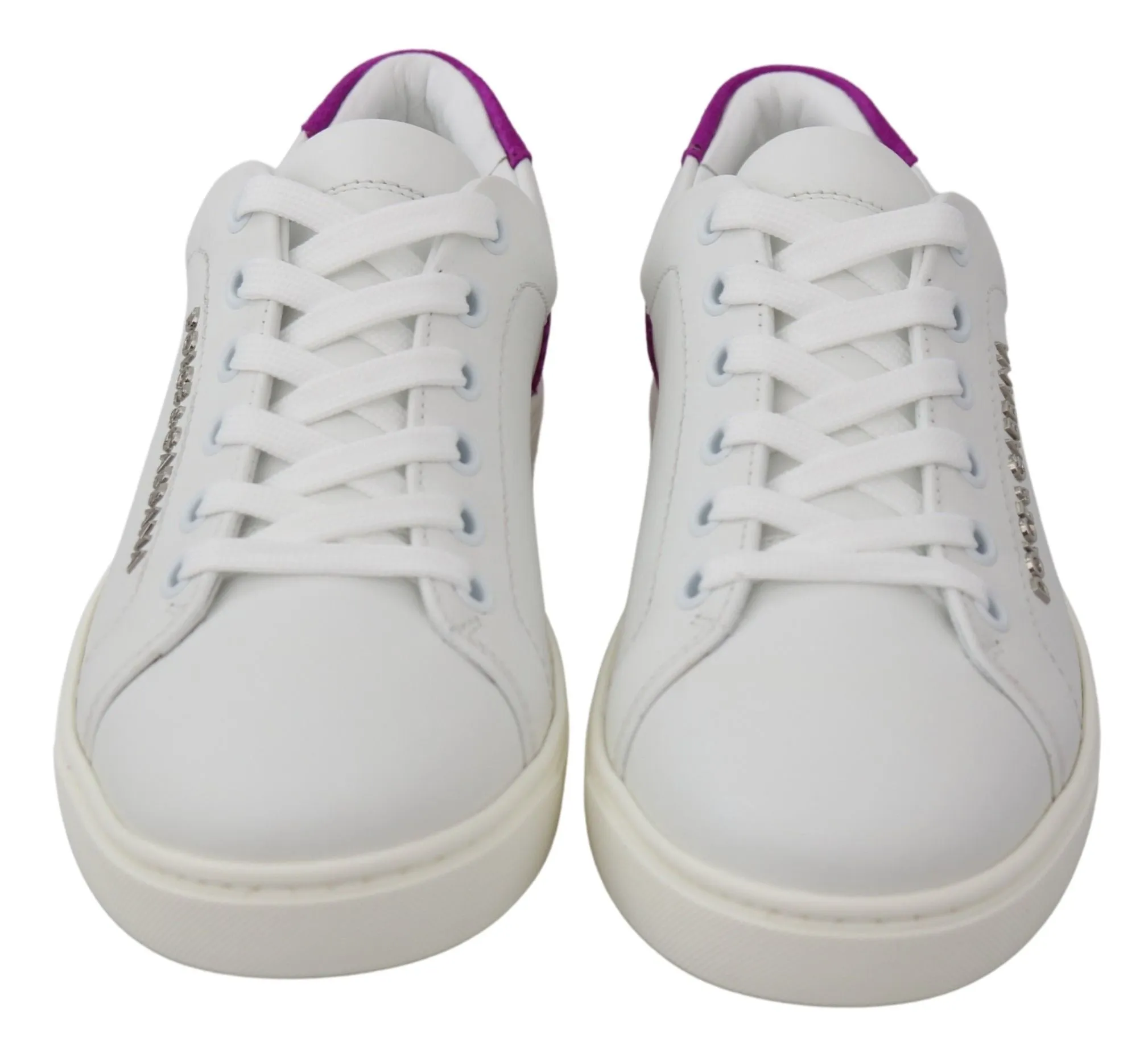 Chic White Leather Sneakers with Purple Accents sold by Louxly product image thumbnail 2