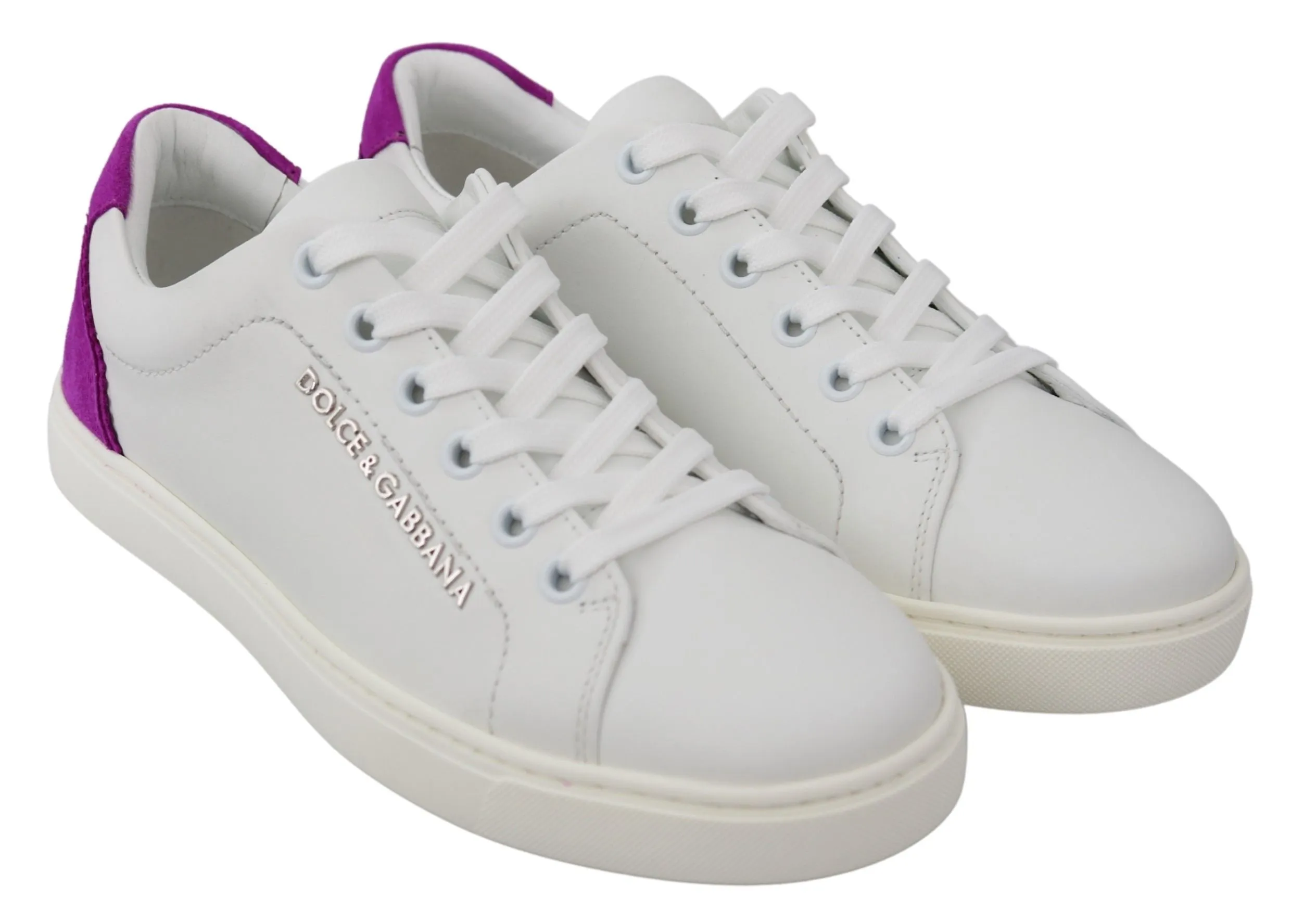 Chic White Leather Sneakers with Purple Accents sold by Louxly product image thumbnail 3