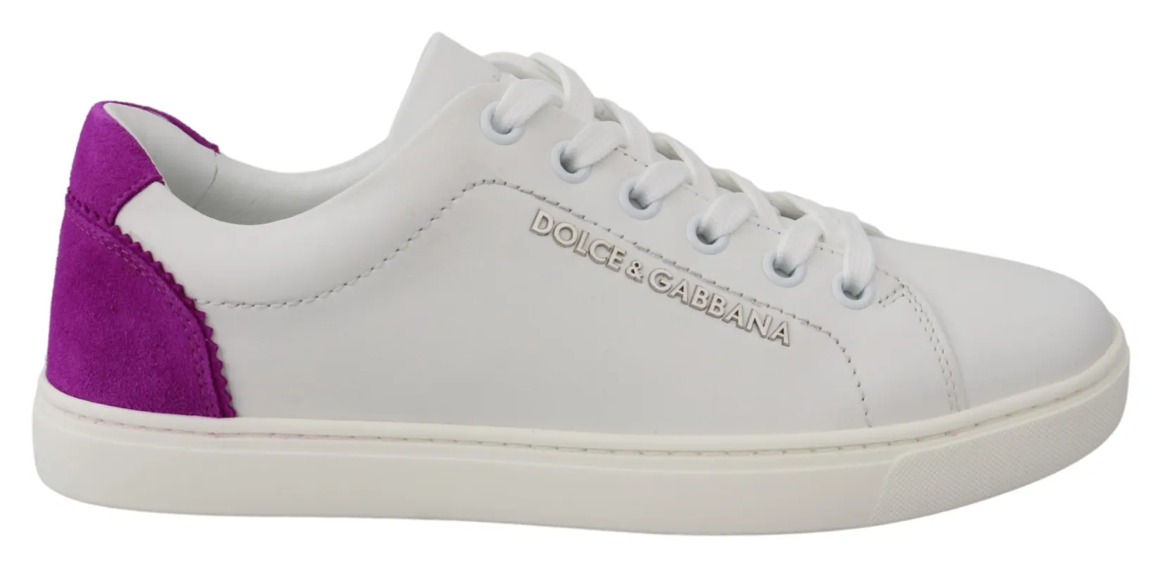 Chic White Leather Sneakers with Purple Accents sold by Louxly