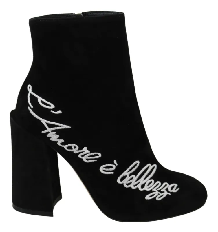 Embroidered Ankle Boots in Lambskin Suede sold by Louxly