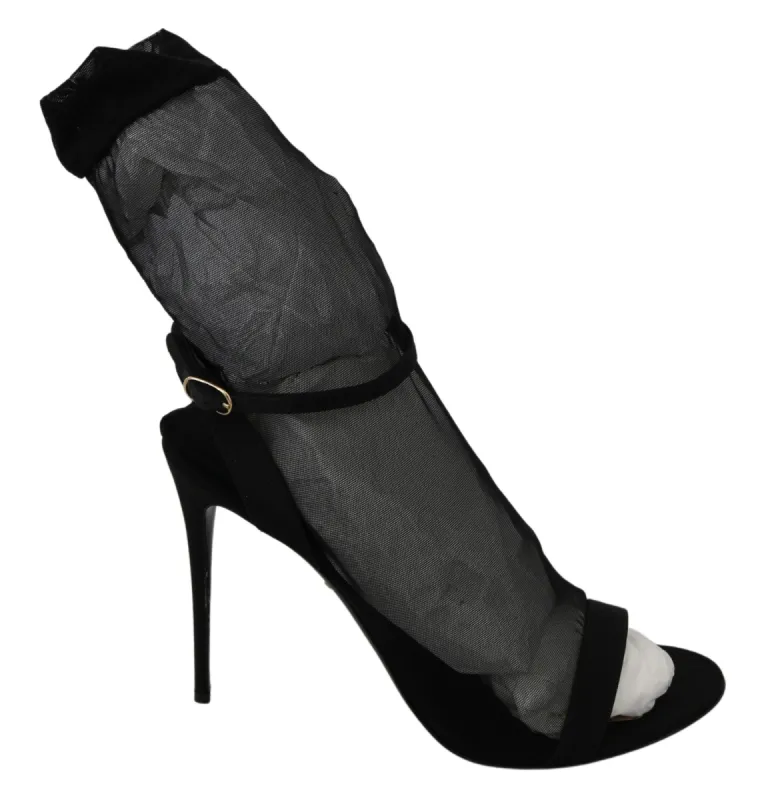 Elegant Black Heeled Stretch Sandals sold by Louxly