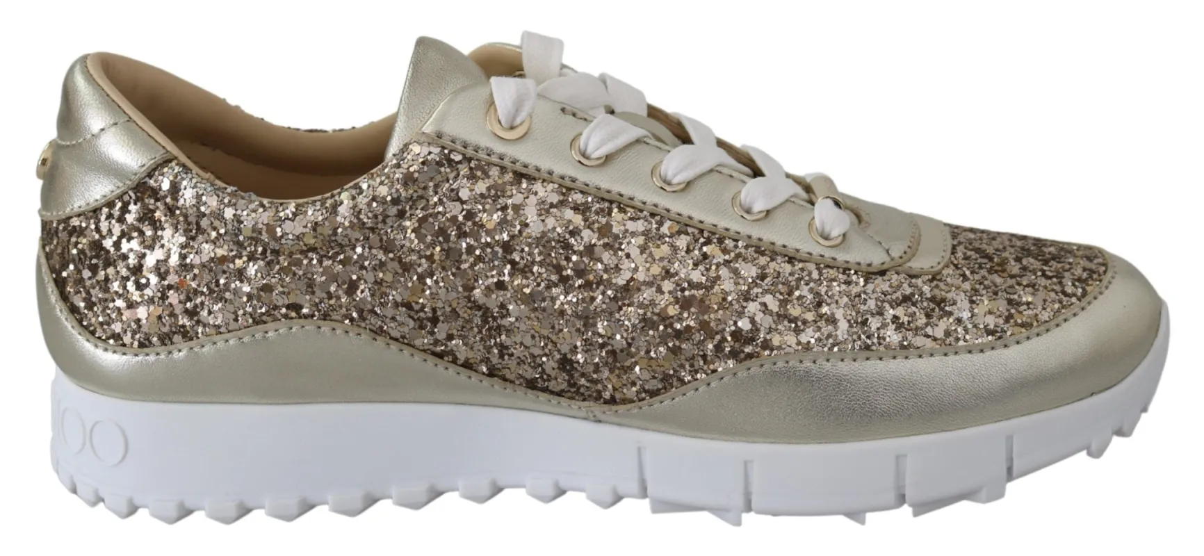 Antique Gold Glitter Leather Sneakers made by Jimmy Choo