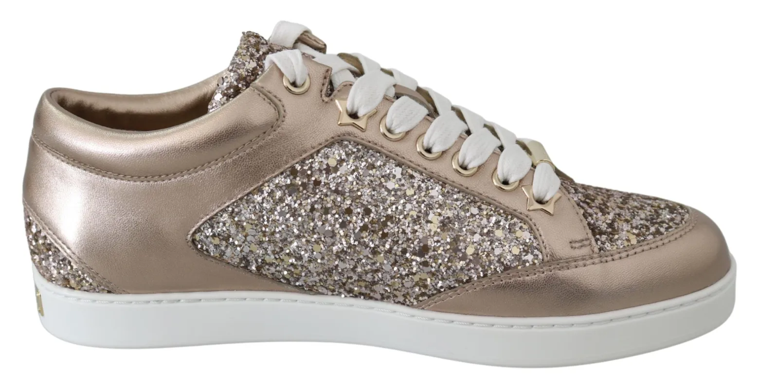 Ballet Pink Glitter Leather Sneakers made by Jimmy Choo