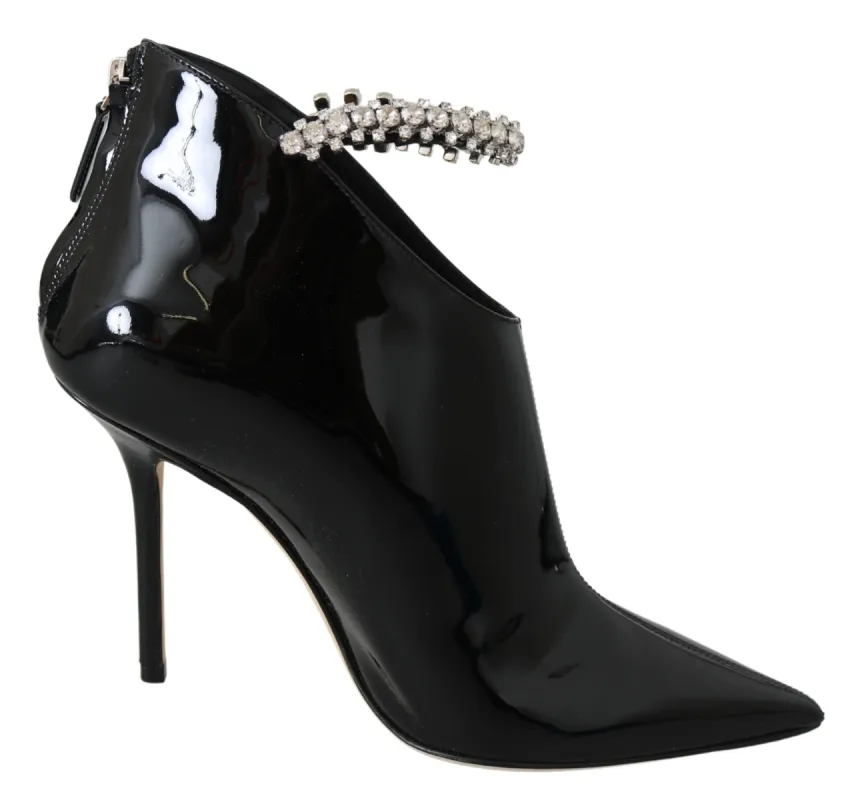 Elegant Black Patent Heeled Boots made by Jimmy Choo