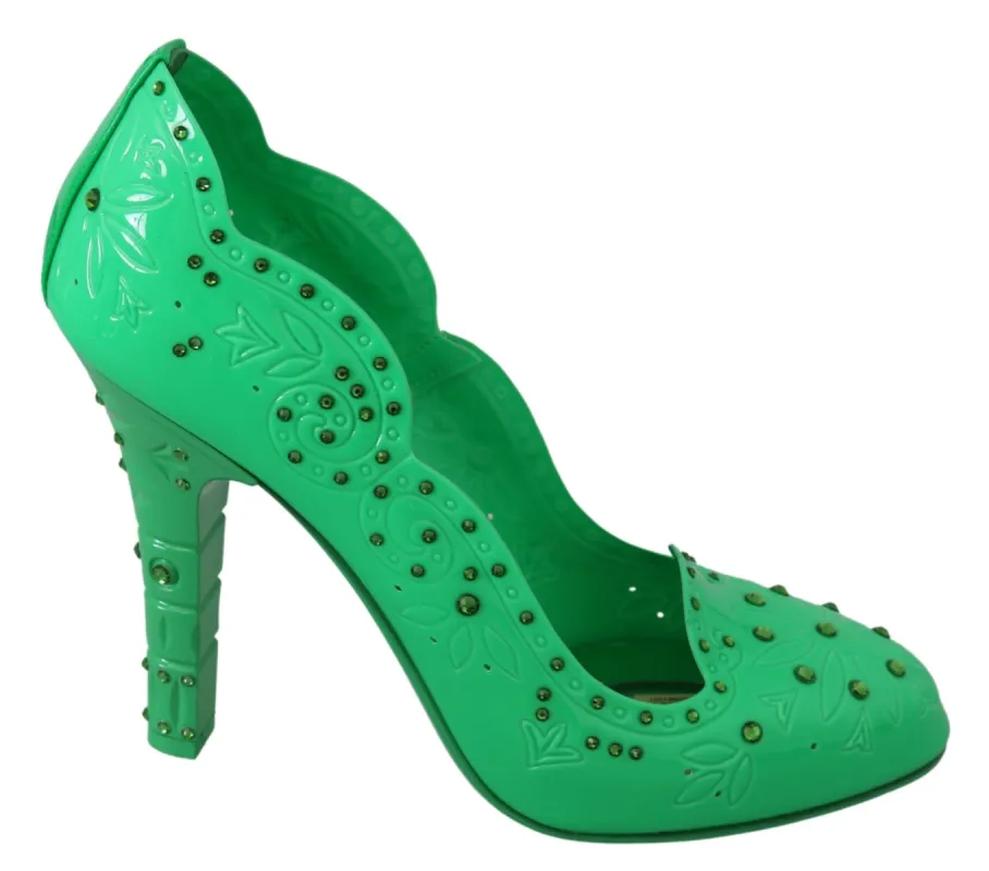 Enchanting Crystal Cinderella Pumps in Lush Green sold by Louxly