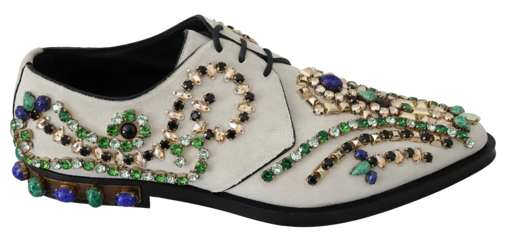 Elegant White Suede Dress Flats with Crystals sold by Louxly