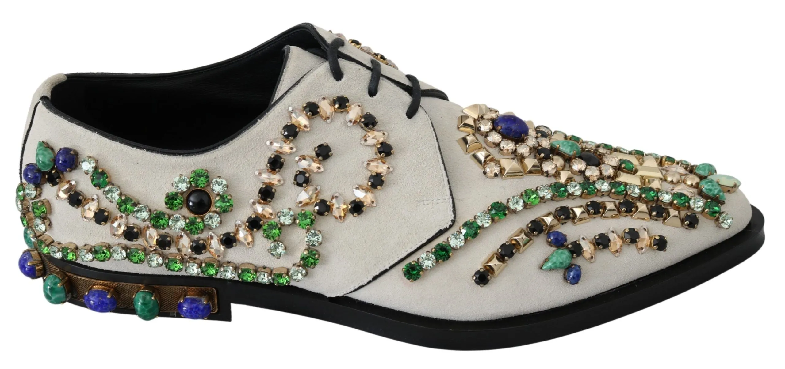 Elegant White Suede Dress Flats with Crystals sold by Louxly