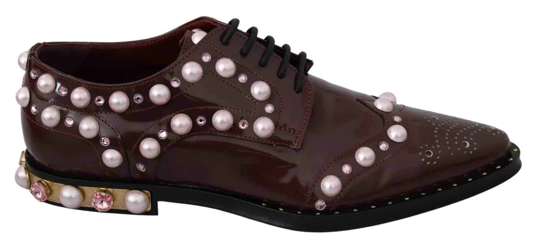 Elegant Bordeaux Lace-Up Flats with Pearls and Crystals sold by Louxly