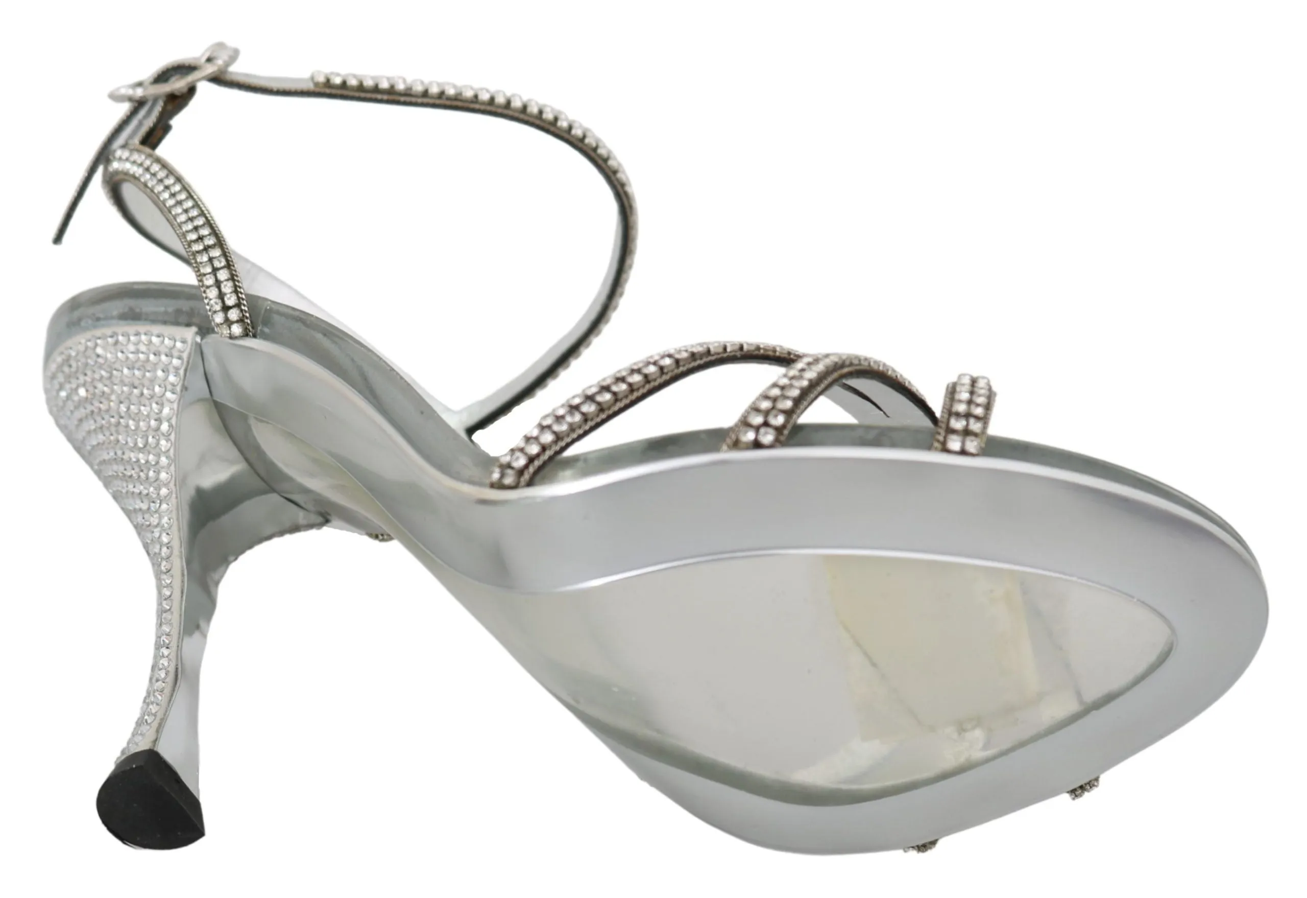 Silver Leather Ankle Strap Sandals with Crystals sold by Louxly product image thumbnail 2