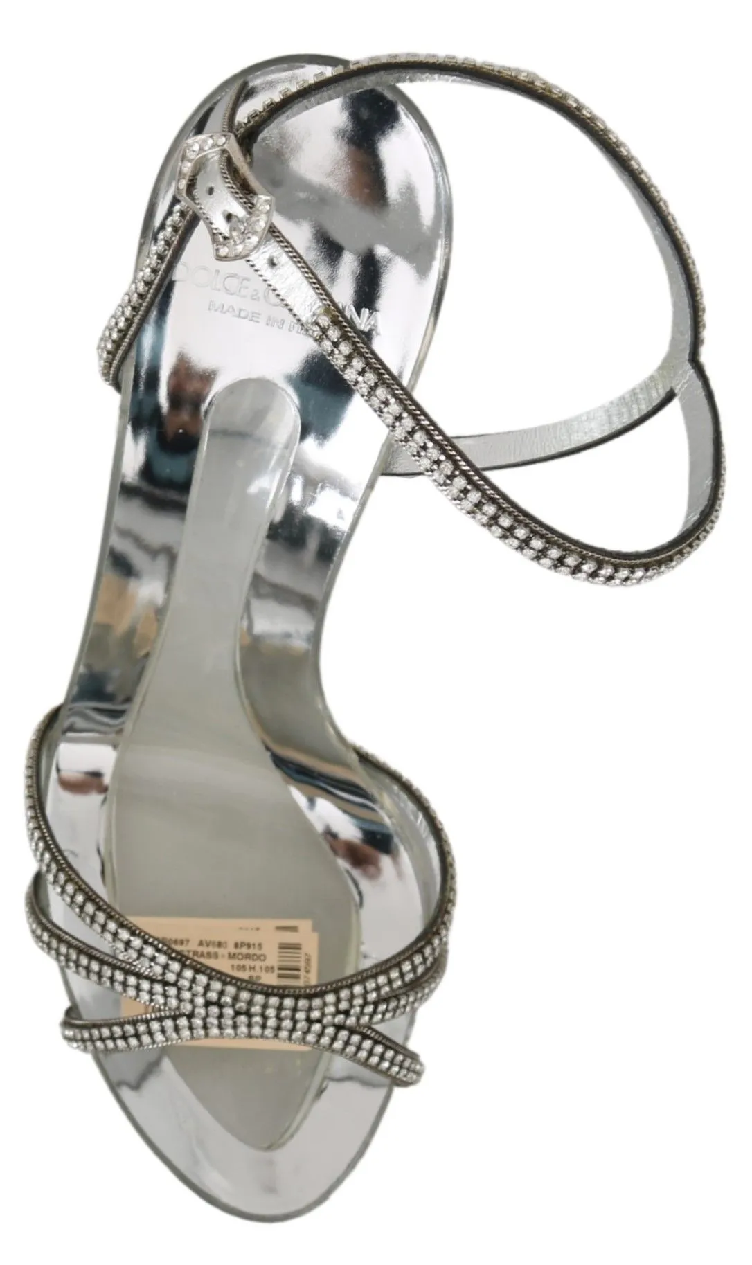 Silver Leather Ankle Strap Sandals with Crystals sold by Louxly product image thumbnail 3