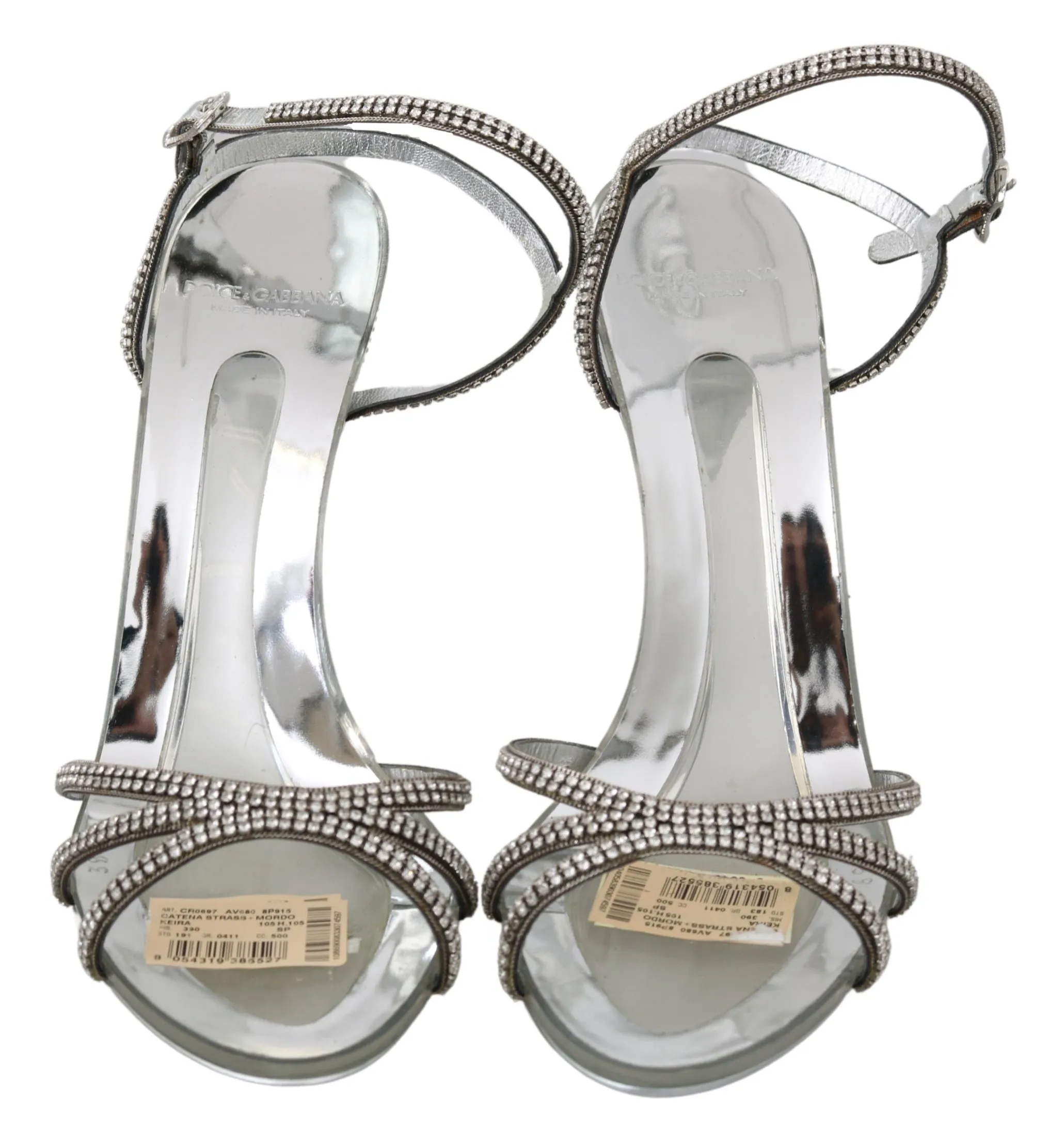 Silver Leather Ankle Strap Sandals with Crystals sold by Louxly product image thumbnail 4