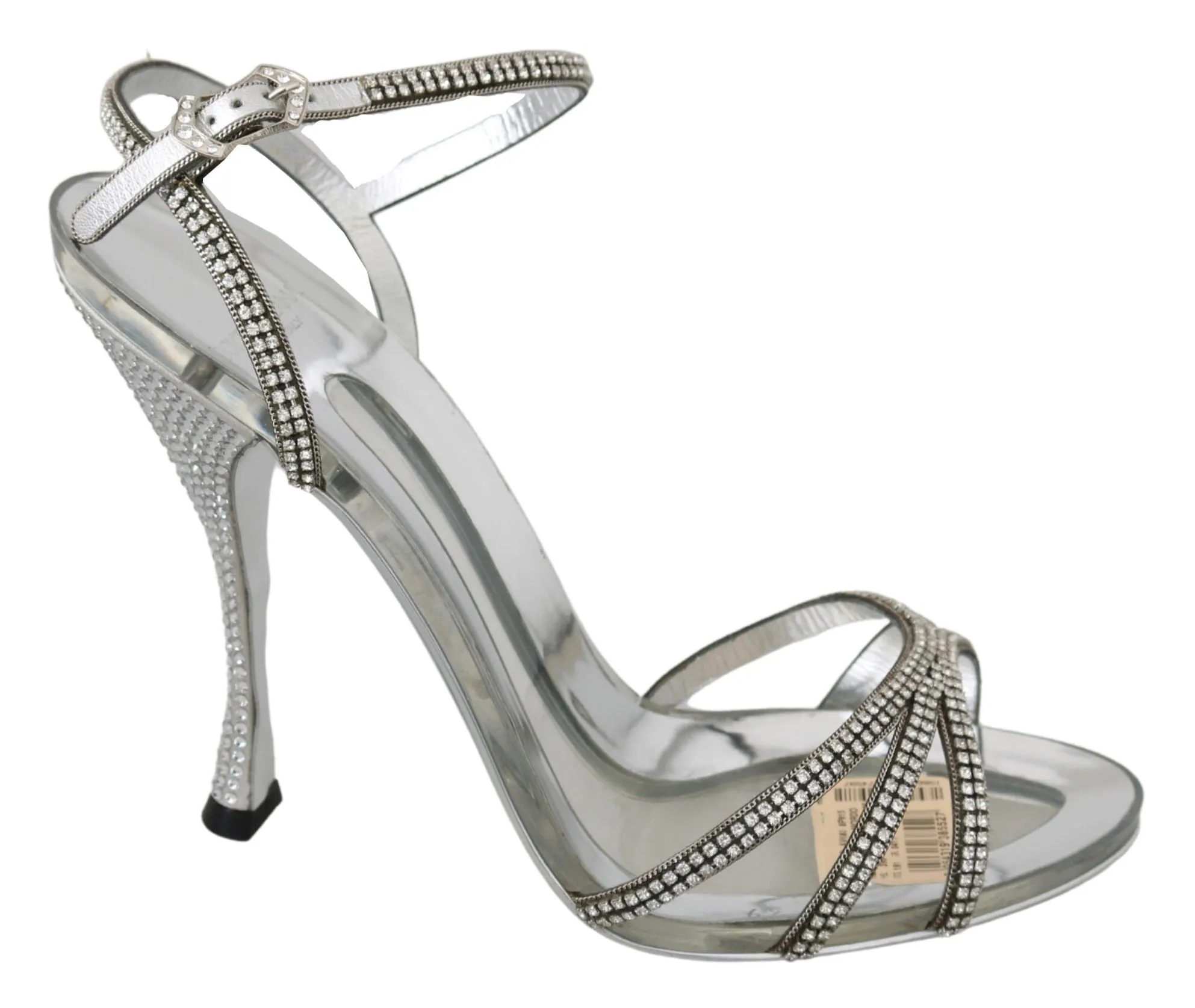 Silver Leather Ankle Strap Sandals with Crystals sold by Louxly