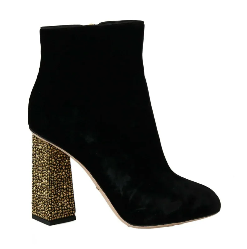 Elegant Velvet Ankle Boots with Crystal Heels sold by Louxly