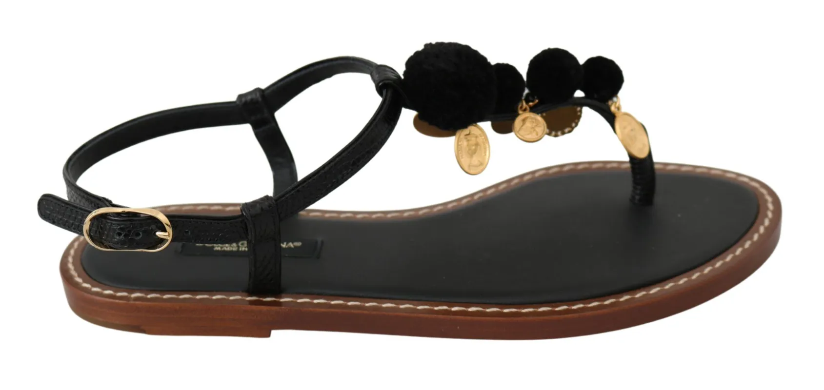 Pom Pom Flip Flop Ankle Strap Flats sold by Louxly