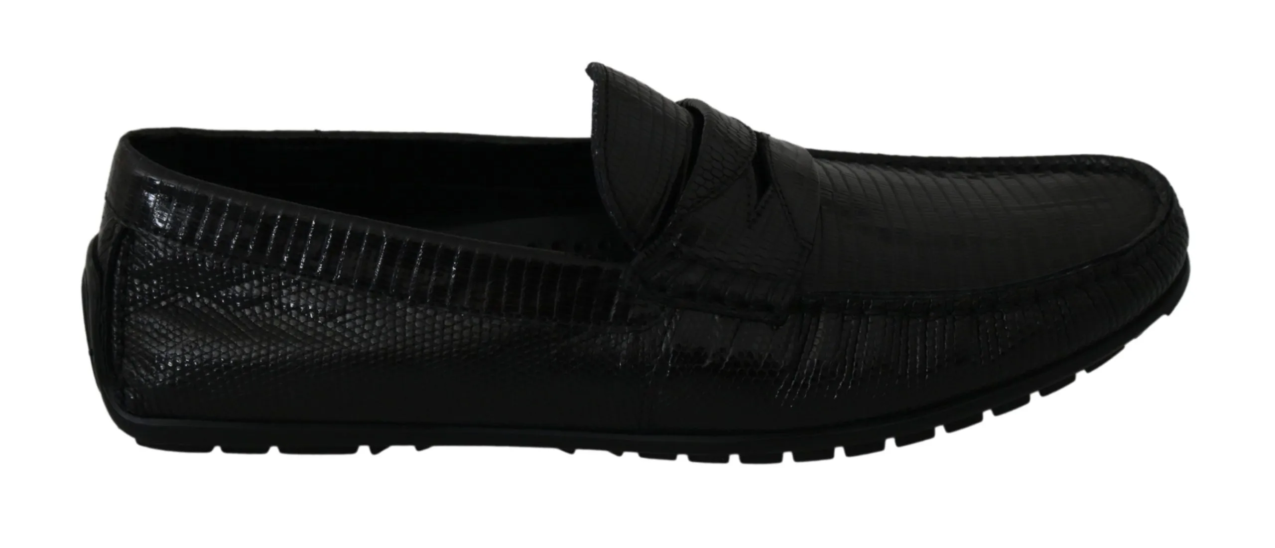 Exquisite Black Lizard Leather Loafers sold by Louxly