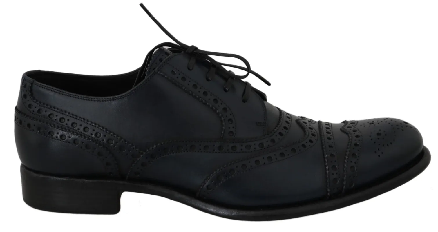 Elegant Blue Leather Wingtip Derby Shoes sold by Louxly