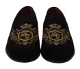 Elegant Black Loafers with Gold Crown Embroidery sold by Louxly