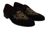 Elegant Black Loafers with Gold Crown Embroidery sold by Louxly