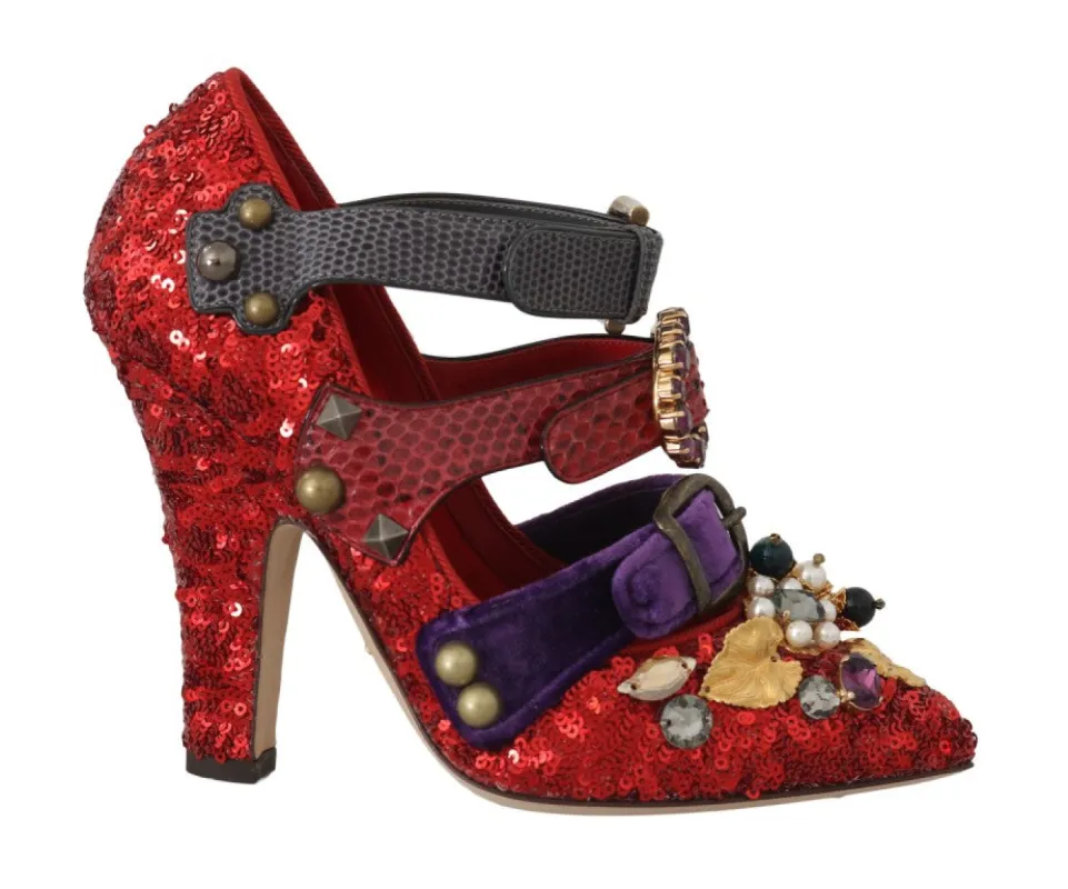 Red Bellucci Alta Moda Embellished Pumps sold by Louxly