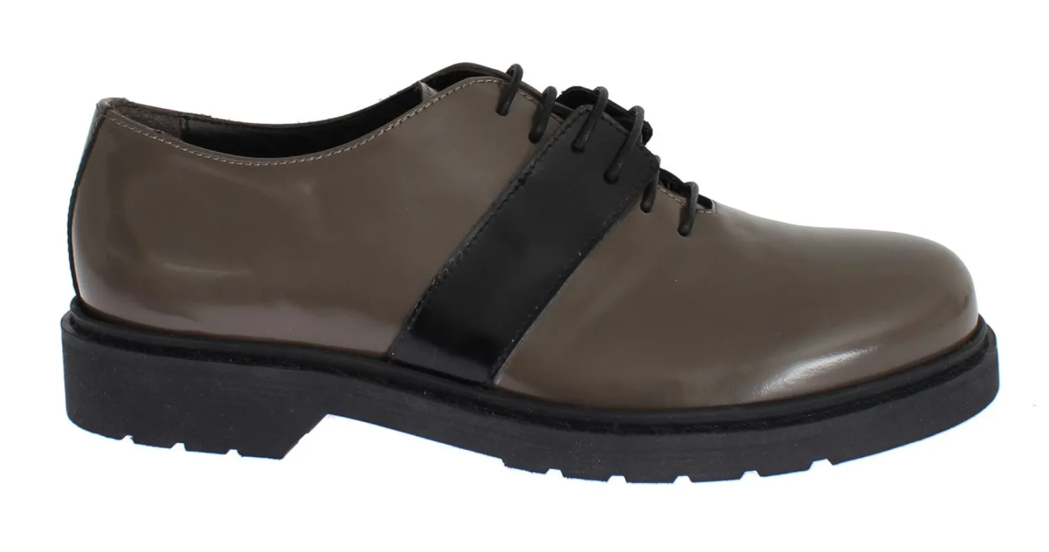 Elegant Gray Brown Leather Lace-up Shoes sold by Louxly