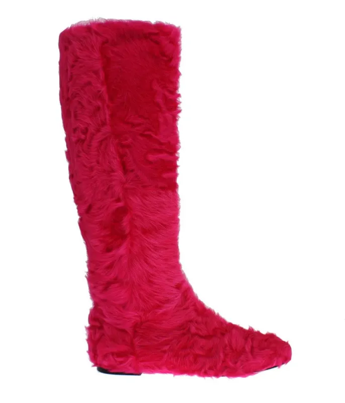 Elegant Pink Lambskin Fur Boots sold by Louxly