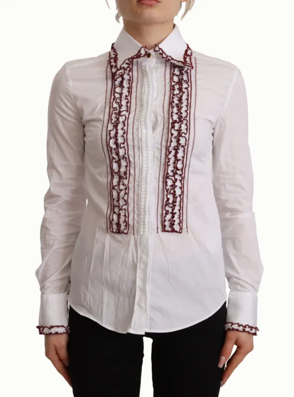 Elegant White Cotton Long Sleeve Polo Top sold by Louxly