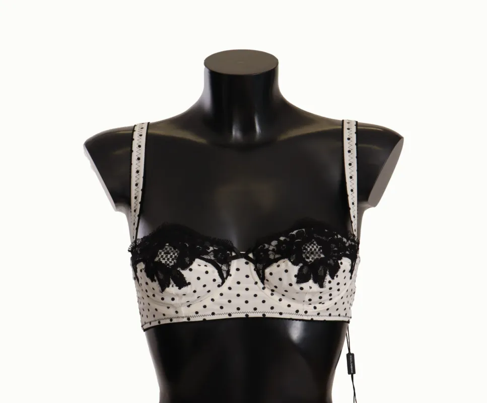 Elegant White Lace & Polka Dot Silk Bra sold by Louxly