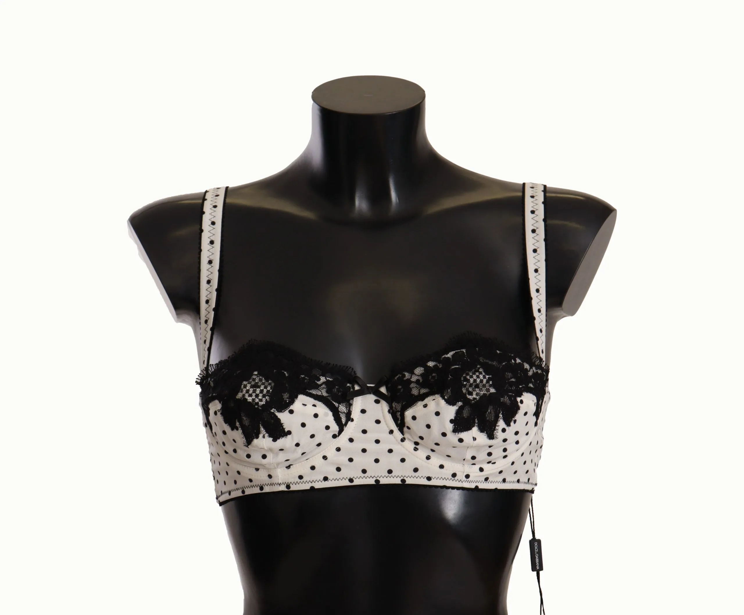 Elegant White Lace & Polka Dot Silk Bra sold by Louxly