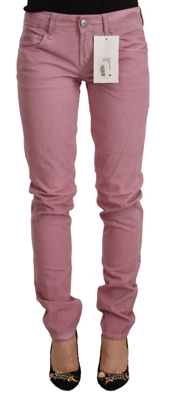 Elegant Pink Slim Fit Denim Jeans sold by Louxly