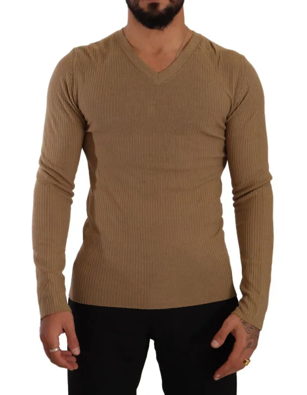 Classic V-Neck Wool Sweater in Brown sold by Louxly