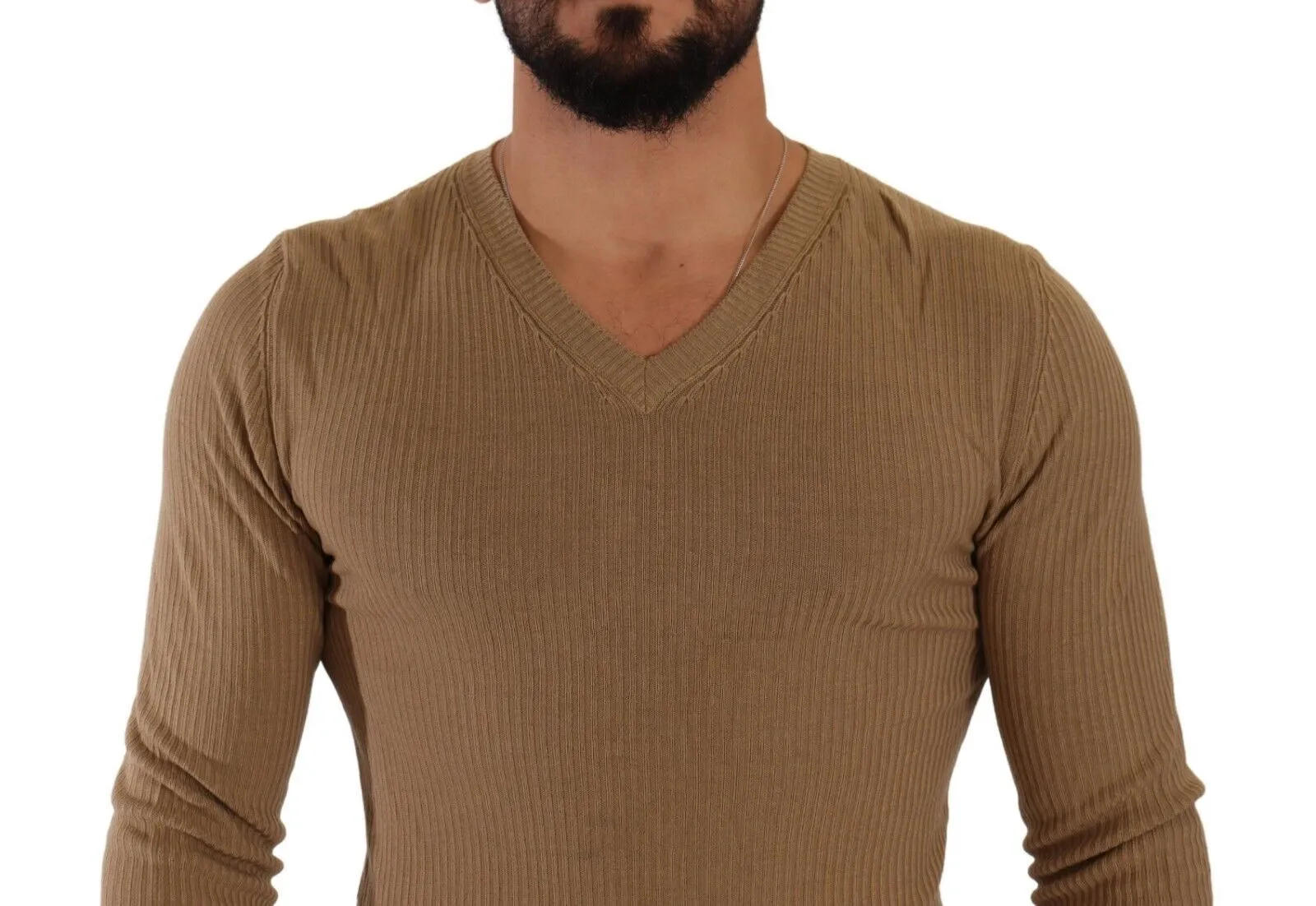 Classic V-Neck Wool Sweater in Brown sold by Louxly product image thumbnail 4