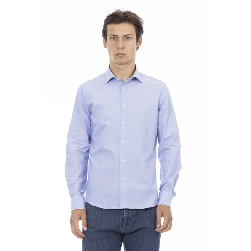 Light Blue Cotton Men Shirt sold by Louxly