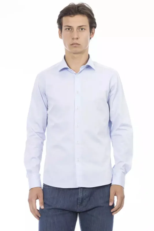 Light Blue Cotton Men Shirt sold by Louxly