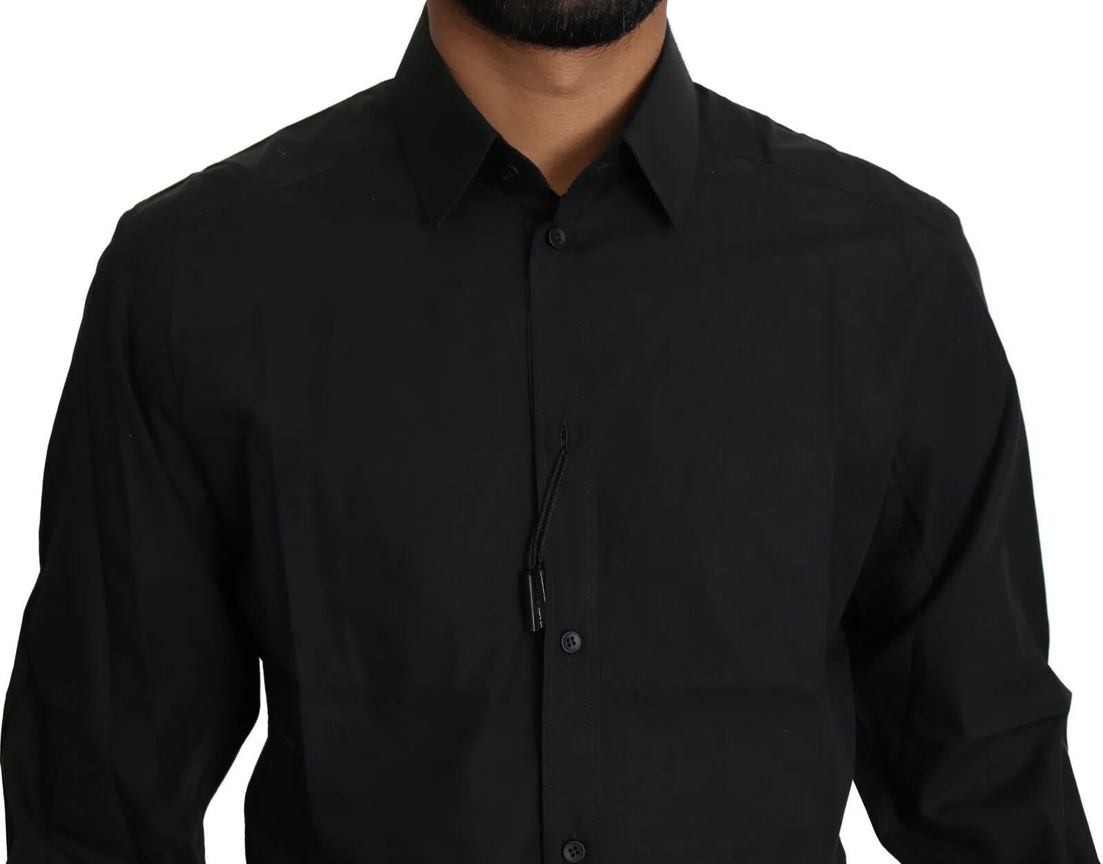 Elegant Black Slim Fit Dress Shirt sold by Louxly product image thumbnail 4
