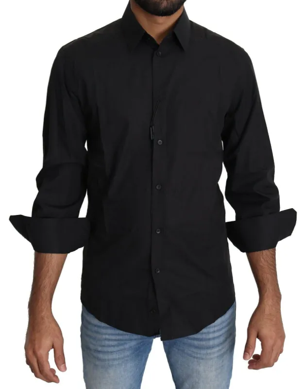 Elegant Black Slim Fit Dress Shirt sold by Louxly