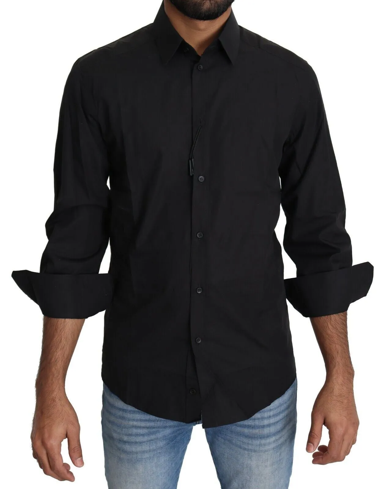 Elegant Black Slim Fit Dress Shirt sold by Louxly