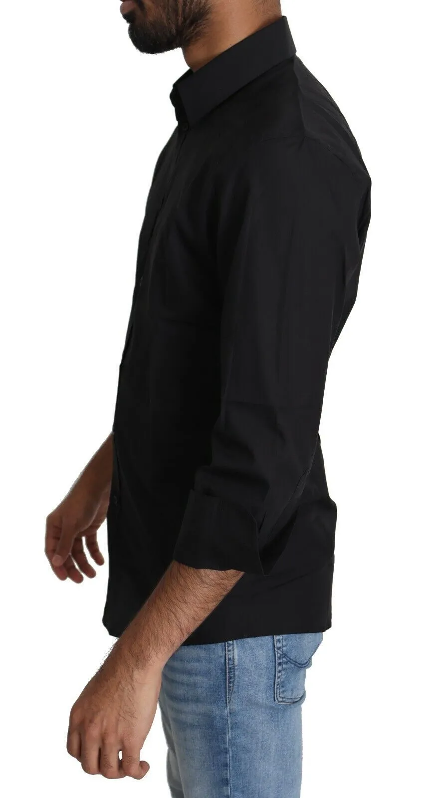 Elegant Black Slim Fit Dress Shirt sold by Louxly product image thumbnail 2