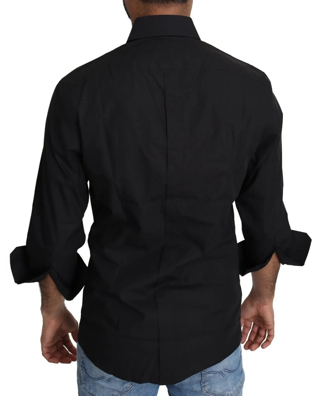 Elegant Black Slim Fit Dress Shirt sold by Louxly product image thumbnail 3