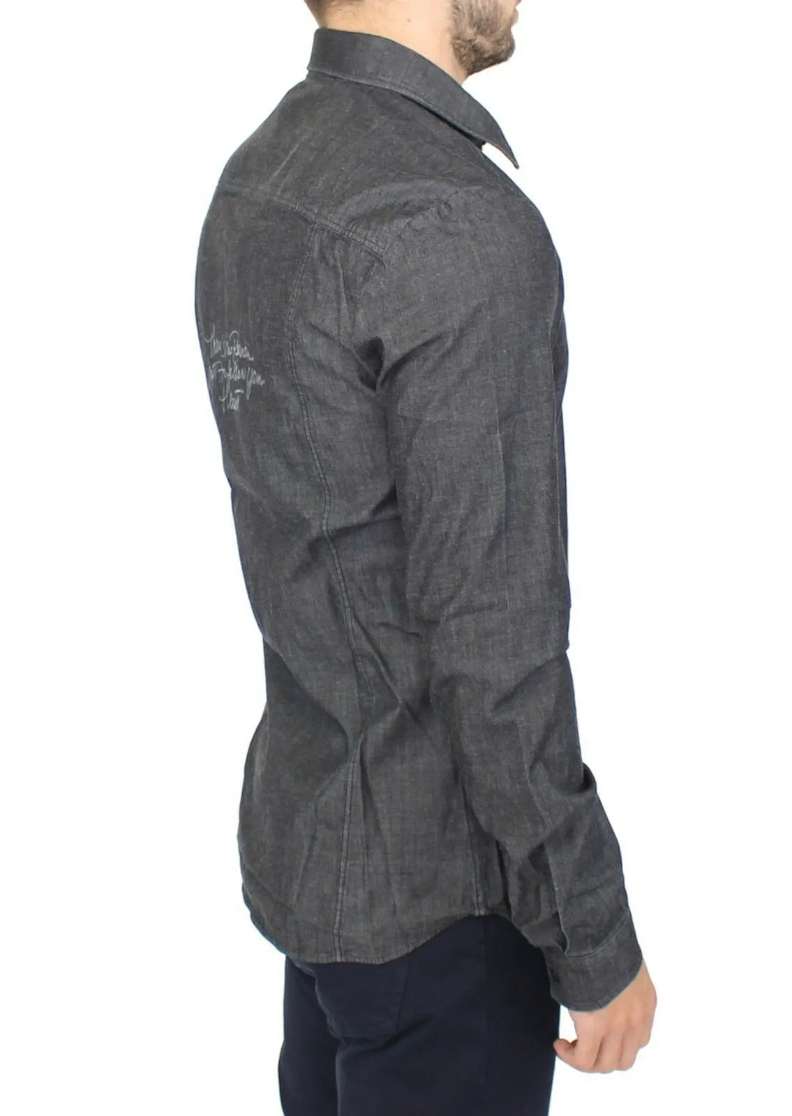 Elegant Gray Stretch Denim Casual Shirt sold by Louxly product image thumbnail 4