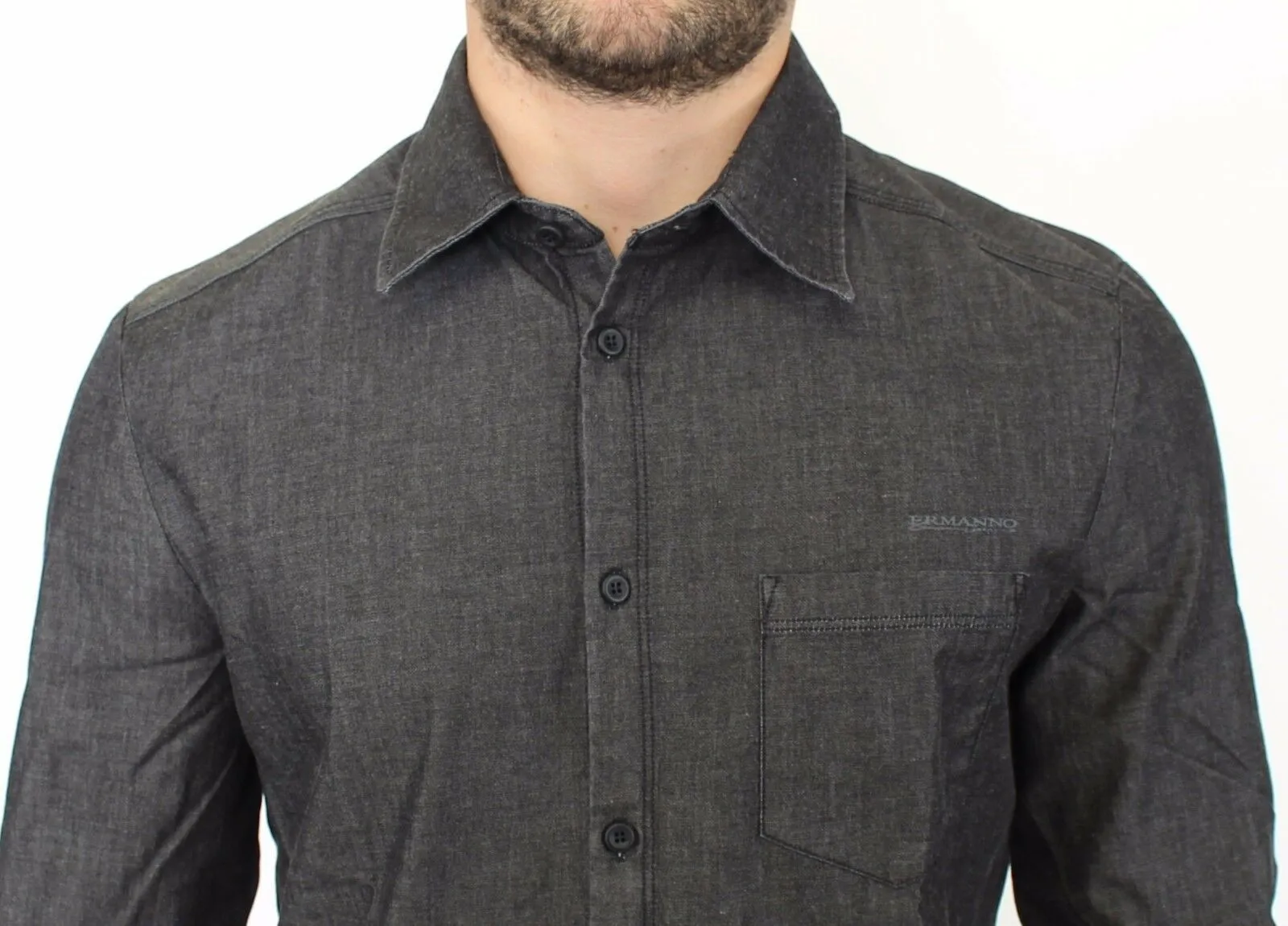 Elegant Gray Stretch Denim Casual Shirt sold by Louxly product image thumbnail 5