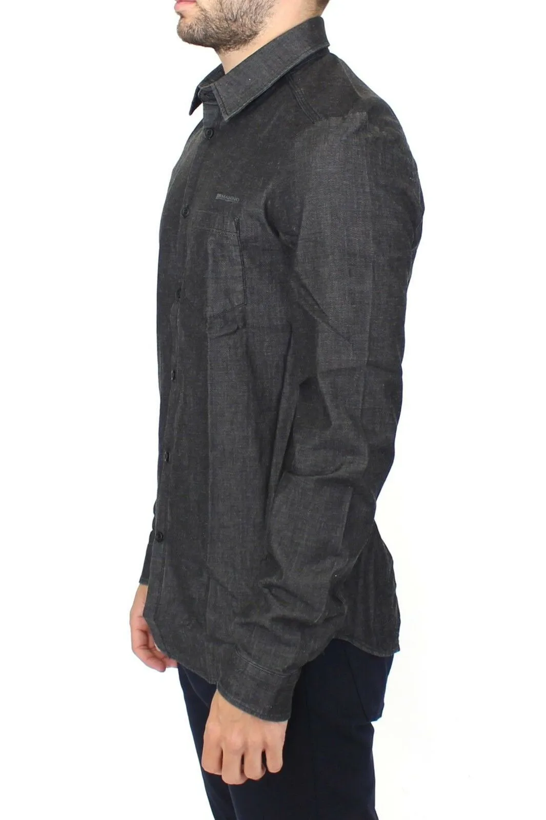 Elegant Gray Stretch Denim Casual Shirt sold by Louxly product image thumbnail 2